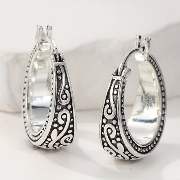925 Sterling Silver Womens Small Etched Hoop Earrings Ladies New Hoops Jewelry
